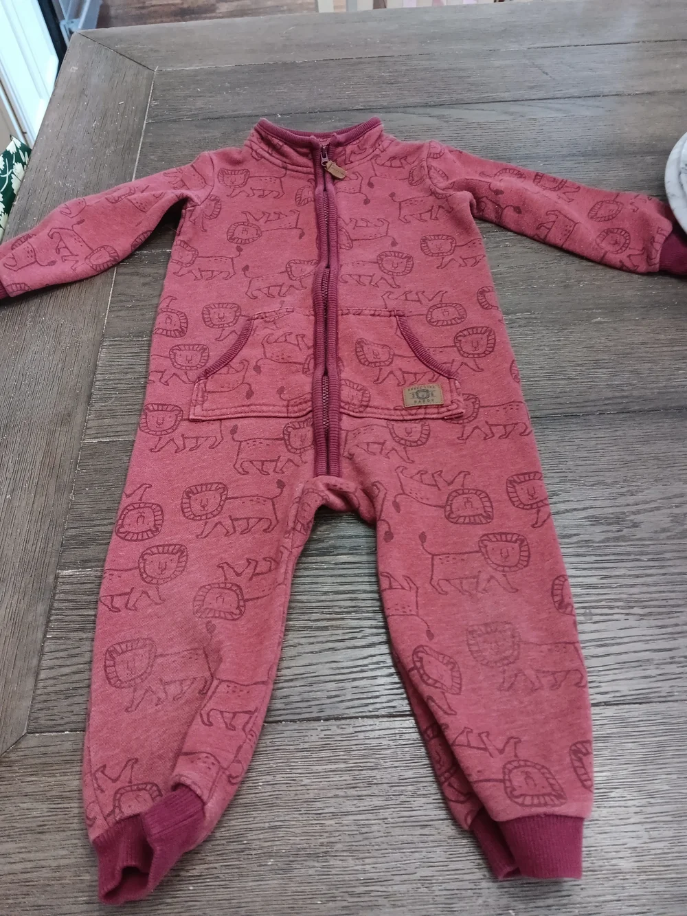 Boys Size 24 Month, Carter's Dusty Rose Zip One-Piece with Lion Print